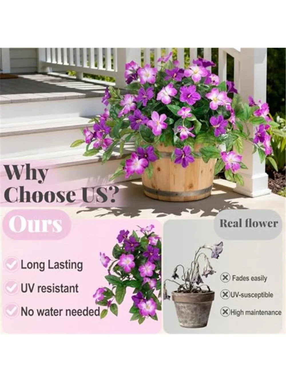 Artificial Hanging Azalea Flowers Faux Silk Plant Outdoor Porch Decor Set of 2
